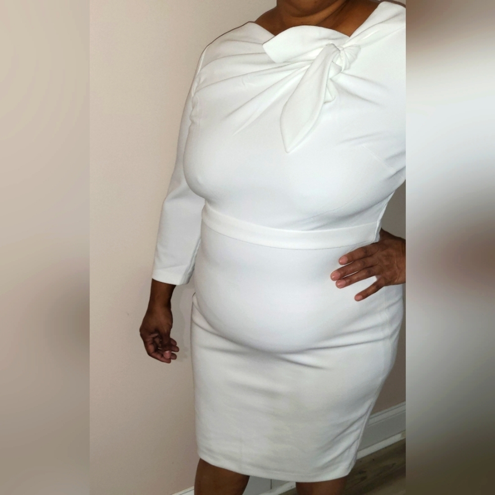 Calvin Klein White Asymmetrical Long Sleeve Dress